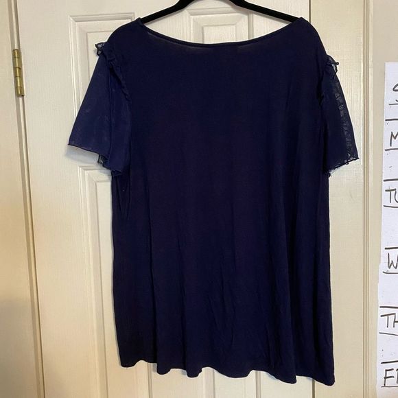 Alyx Navy Blue Lace Short Sleeve Shirt Pearl Embroidered Blouse Size 2XL, XXL - Picture 7 of 9